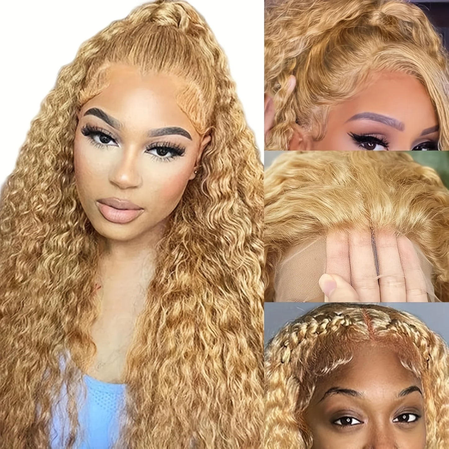 LaceLux Honey Blonde Deep Curly HD Lace Wig – 200% Density Human Hair