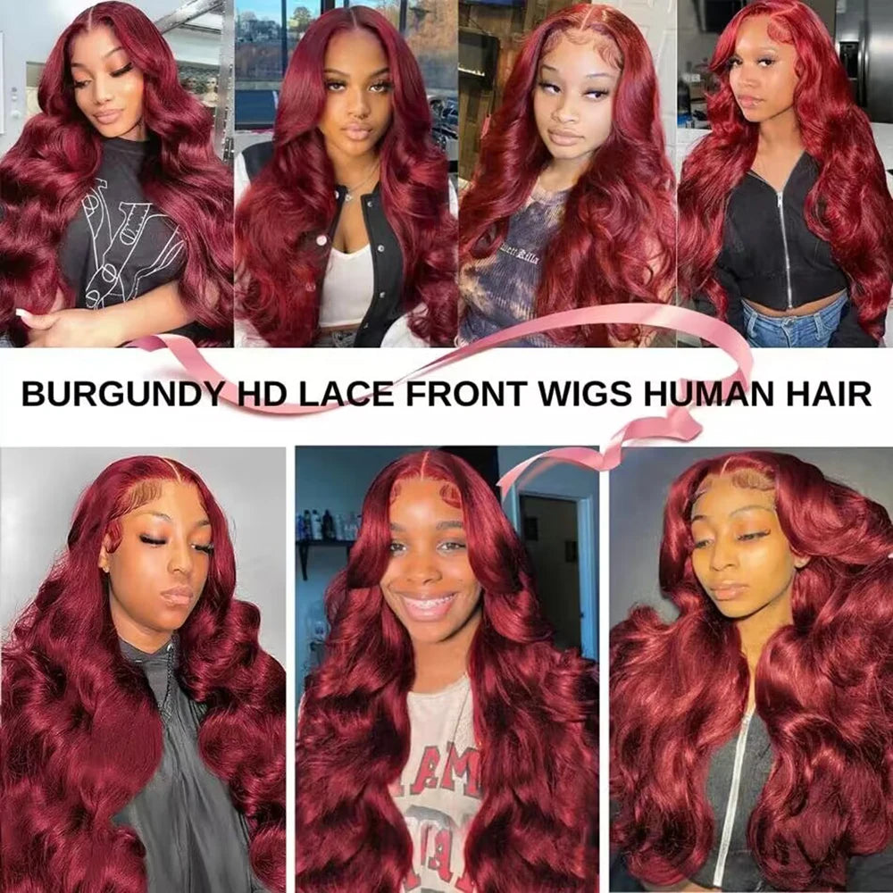 LaceLux 99J Burgundy HD Lace Wig – Body Wave Human Hair