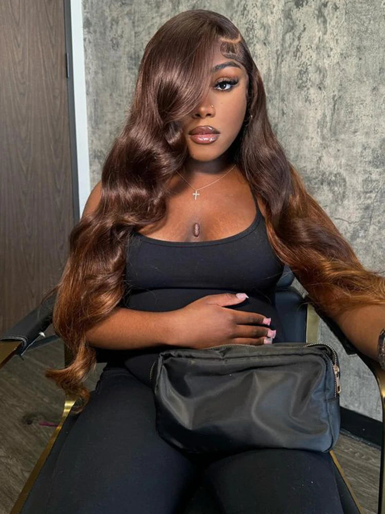 LaceLux Chocolate Brown HD Lace Wig – Body Wave Human Hair - LaceLuxWigs