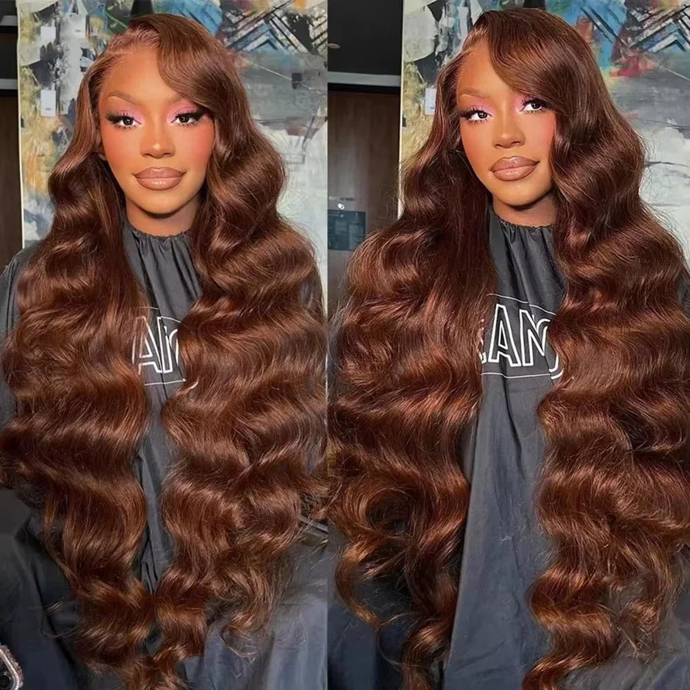 LaceLux Chocolate Brown HD Lace Wig – Body Wave Human Hair - LaceLuxWigs
