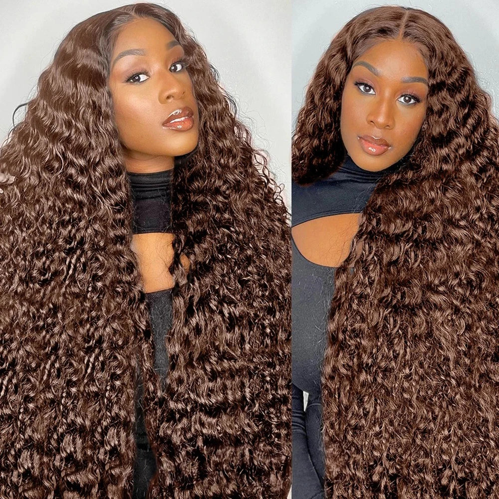 LaceLux Chocolate Brown Deep Wave HD Lace Wig – 250% Density Human Hair