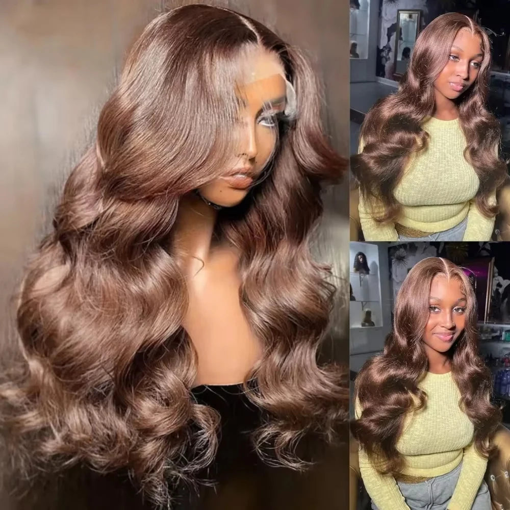 LaceLux Chocolate Brown HD Lace Wig – Body Wave Human Hair - LaceLuxWigs