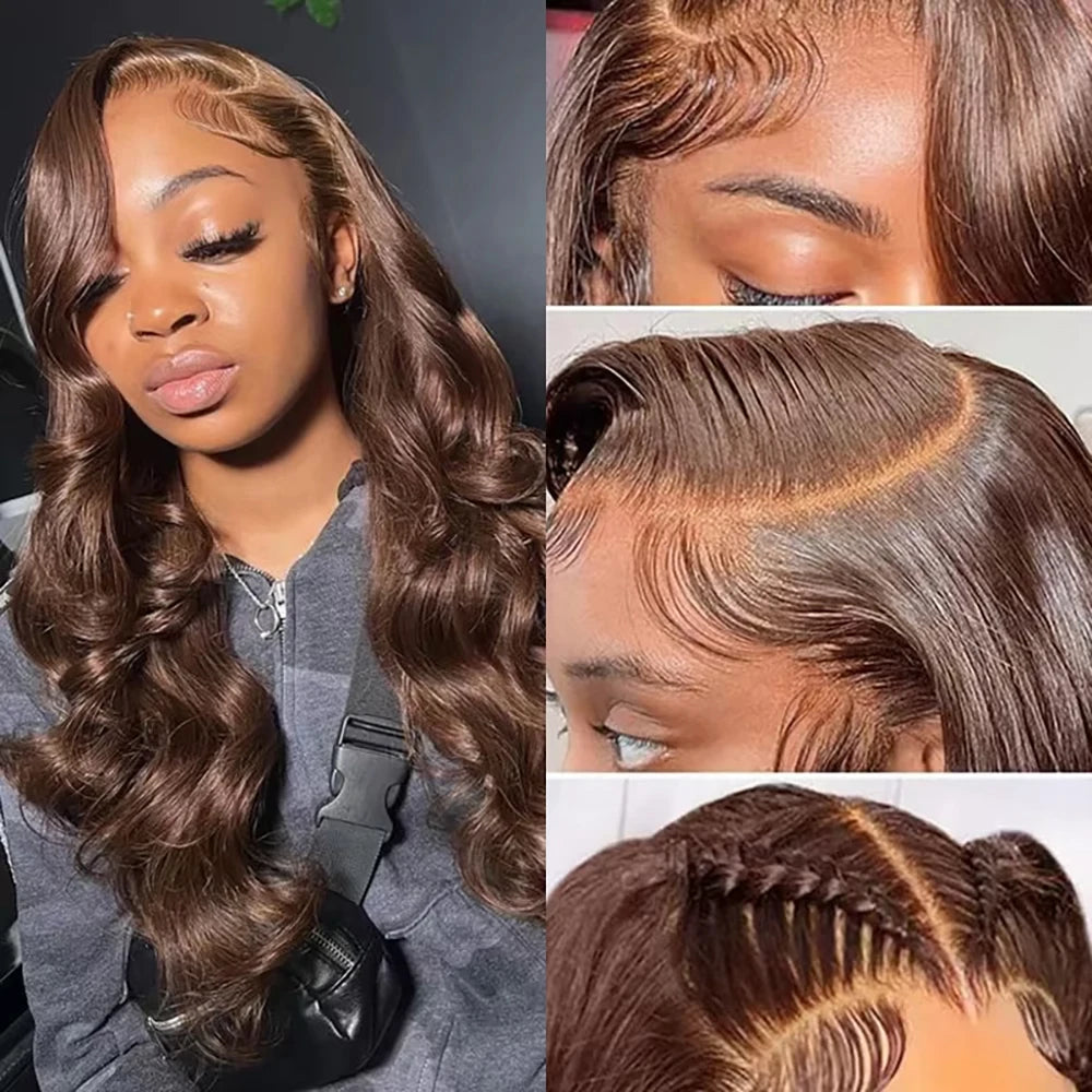 LaceLux Chocolate Brown HD Lace Wig – Body Wave Human Hair - LaceLuxWigs