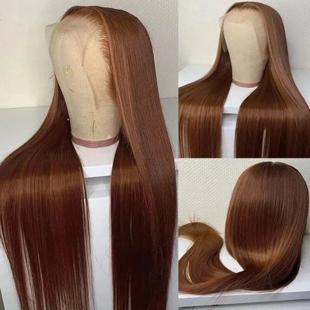 LaceLux Chocolate Brown HD Lace Wig – Straight Human Hair - LaceLuxWigs