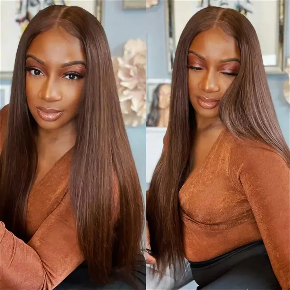 LaceLux Chocolate Brown HD Lace Wig – Straight Human Hair - LaceLuxWigs