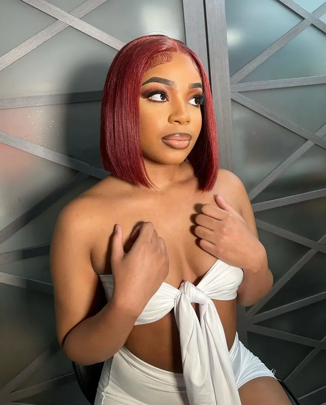 LaceLux 99J Burgundy Bob HD Lace Wig – Straight Human Hair
