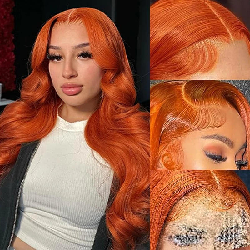 LaceLux Ginger Orange HD Lace Wig – Body Wave Human Hair