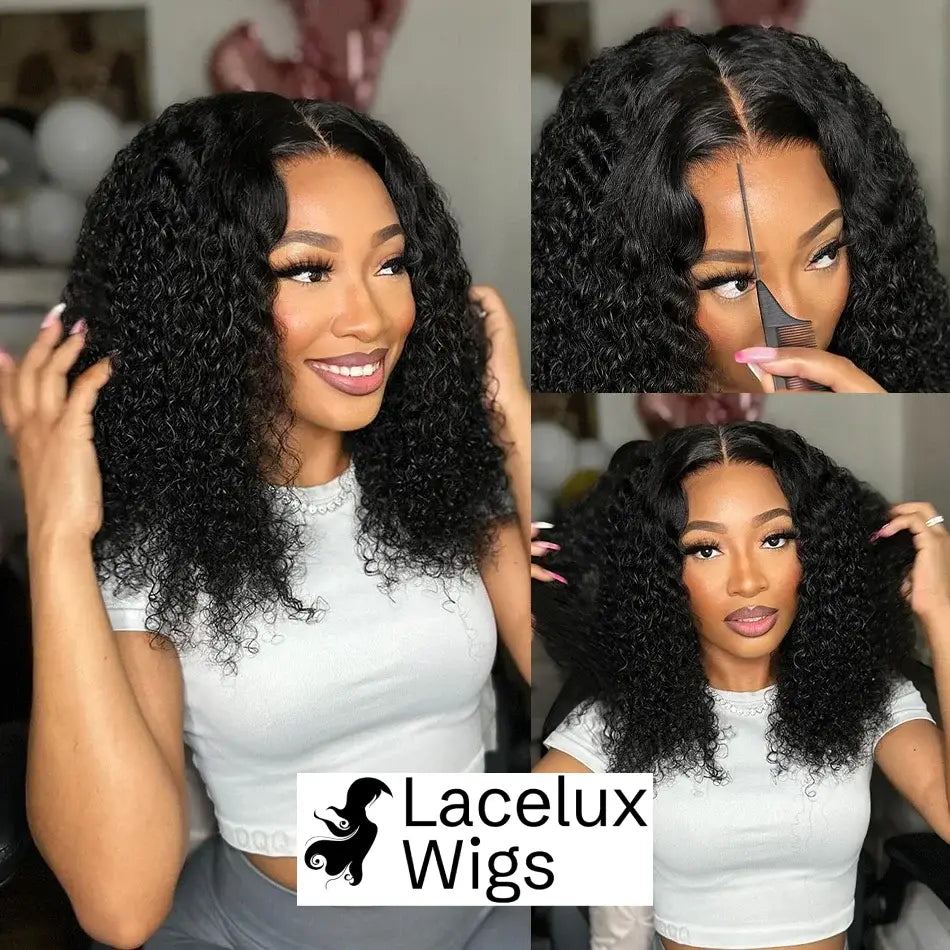 LaceLux Short Bob HD Lace Wig – Jerry Curly Water Wave Human Hair