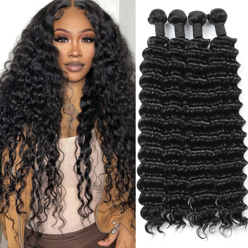LaceLux Deep Wave Hair Bundles – 100% Human Hair (12A Raw Hair)