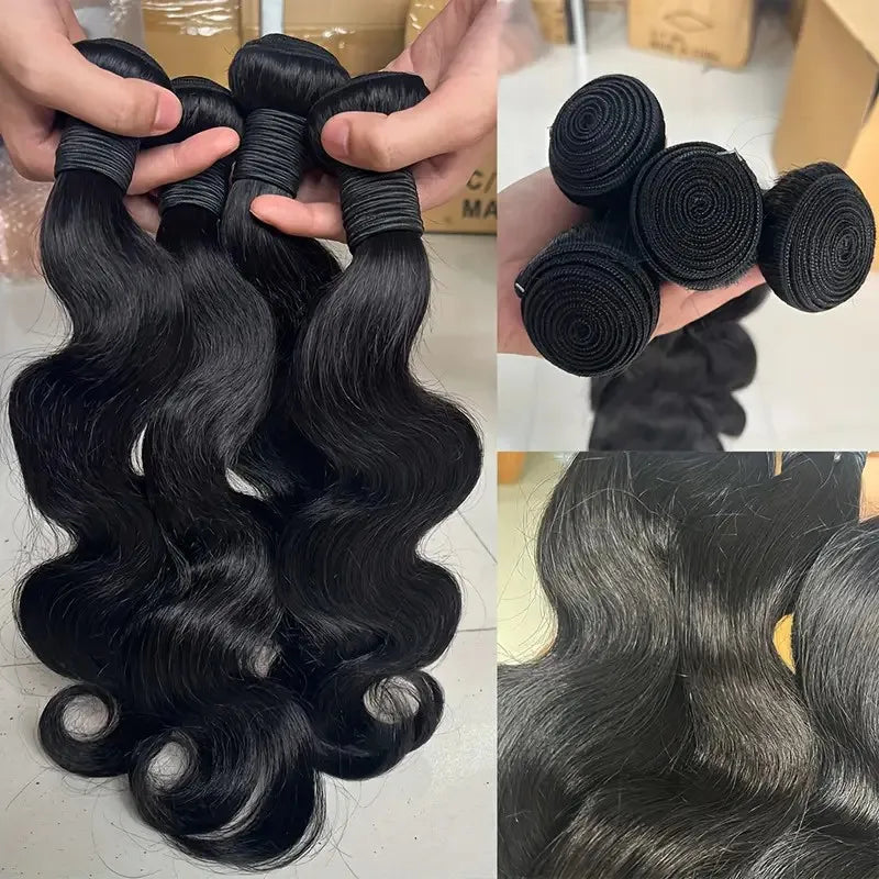 LaceLux Body Wave Hair Bundles – 100% Brazilian Human Hair (10A, 1/3/4 Bundles)