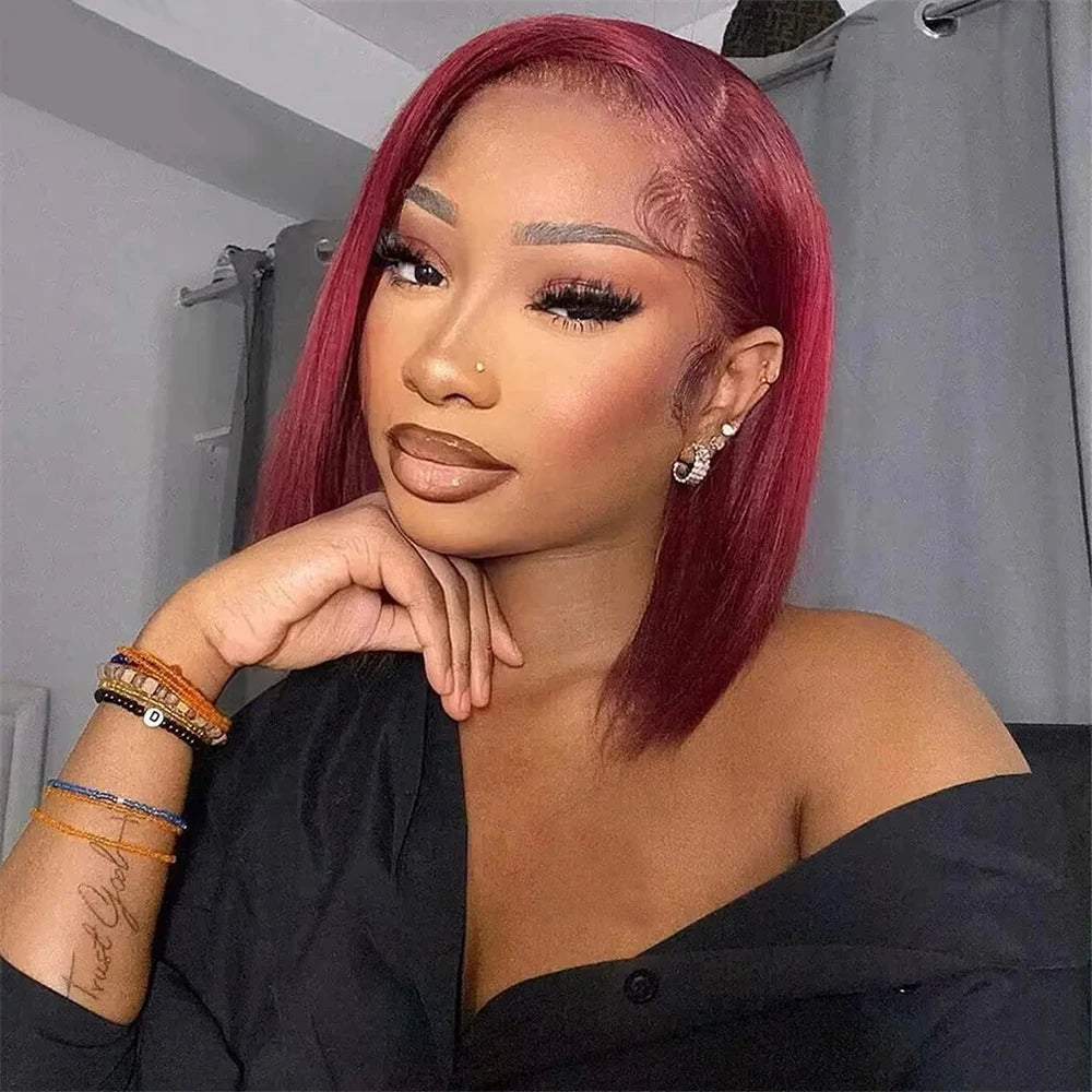 LaceLux 99J Burgundy Bob HD Lace Wig – Straight Human Hair
