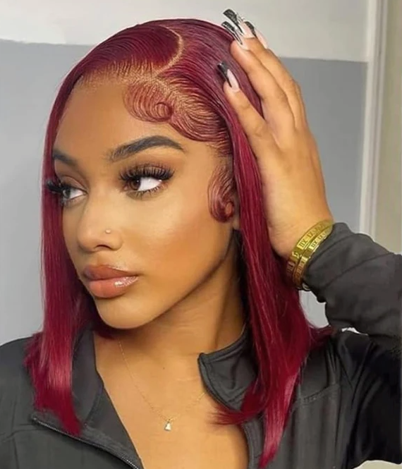 LaceLux 99J Burgundy Bob HD Lace Wig – Straight Human Hair