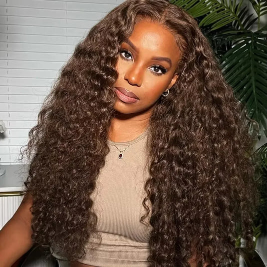 LaceLux Chocolate Brown Deep Wave HD Lace Wig – 250% Density Human Hair