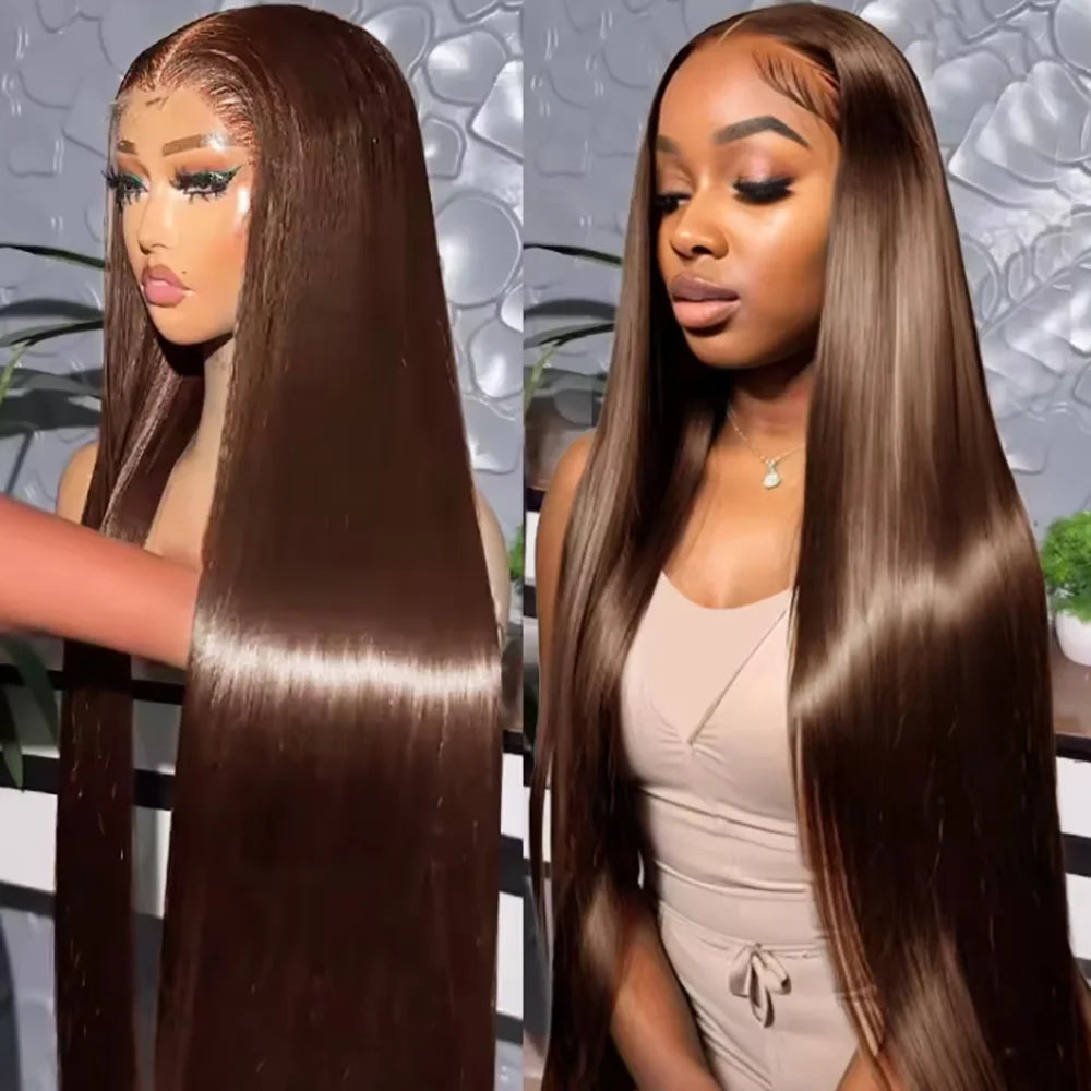 LaceLux Chocolate Brown HD Lace Wig – Straight Human Hair - LaceLuxWigs