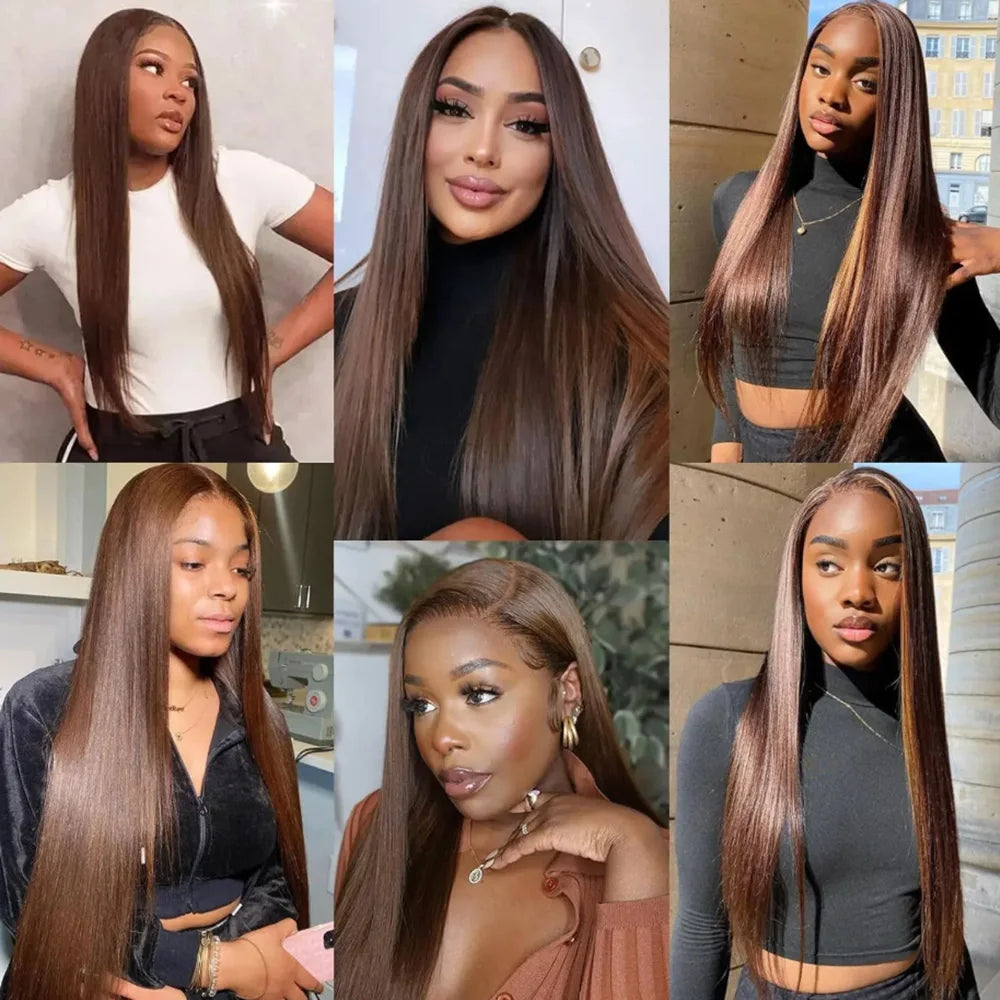 LaceLux Chocolate Brown HD Lace Wig – Straight Human Hair - LaceLuxWigs