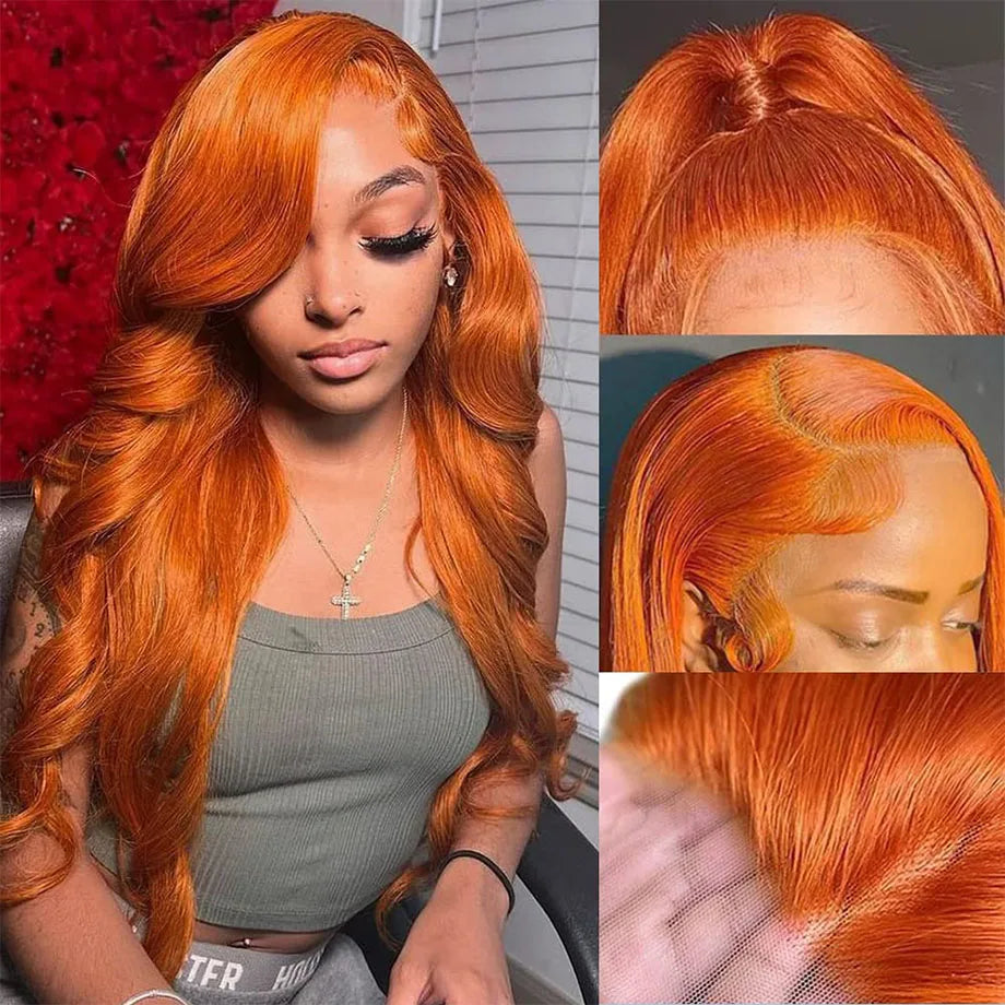 LaceLux Ginger Orange HD Lace Wig – Body Wave Human Hair