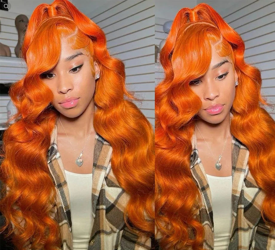 LaceLux Ginger Orange HD Lace Wig – Body Wave Human Hair