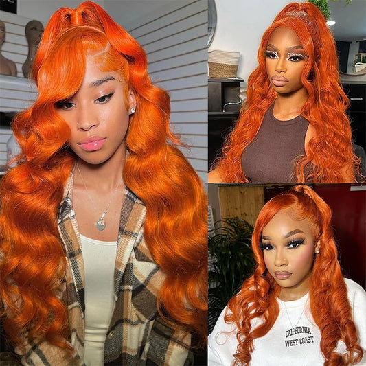 LaceLux Ginger Orange HD Lace Wig – Body Wave Human Hair