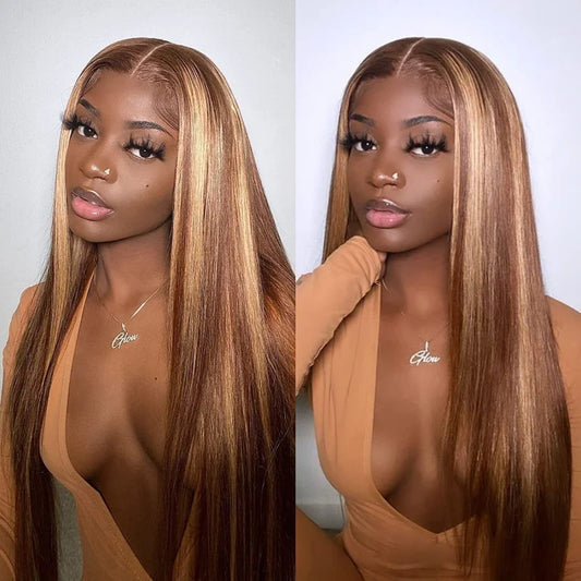 LaceLux Honey Blonde Highlight HD Lace Wig – Straight Human Hair