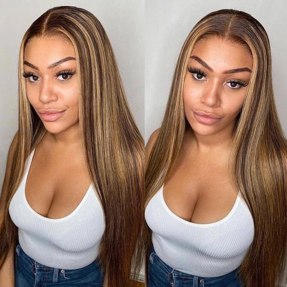 LaceLux Honey Blonde Highlight HD Lace Wig – Straight Human Hair