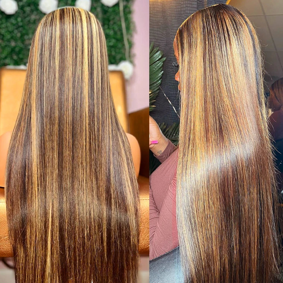 LaceLux Honey Blonde Highlight HD Lace Wig – Straight Human Hair