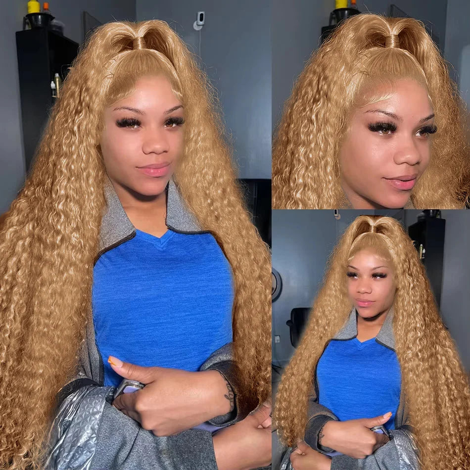 LaceLux Honey Blonde Deep Curly HD Lace Wig – 200% Density Human Hair