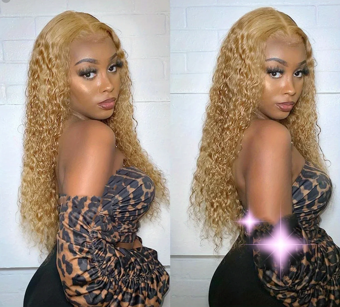 LaceLux Honey Blonde Deep Curly HD Lace Wig – 200% Density Human Hair