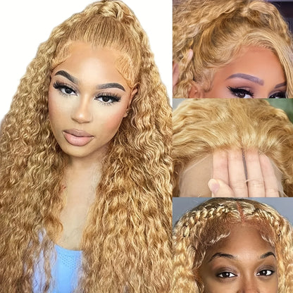 LaceLux Honey Blonde Deep Curly HD Lace Wig – 200% Density Human Hair
