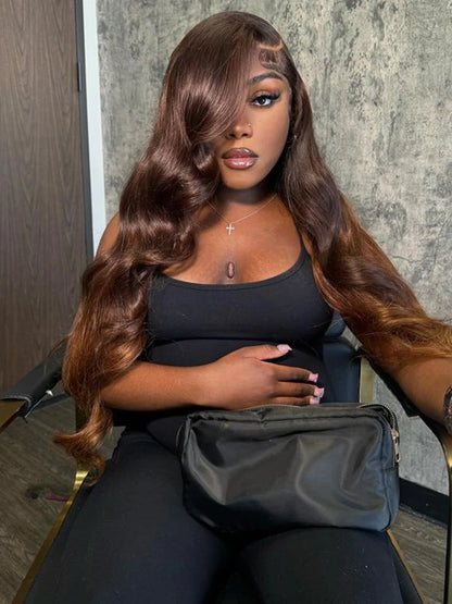 LaceLux Chocolate Brown HD Lace Wig – Body Wave Human Hair - LaceLuxWigs