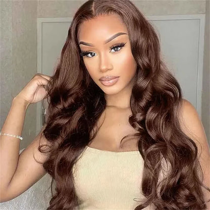 LaceLux Chocolate Brown HD Lace Wig – Body Wave Human Hair - LaceLuxWigs
