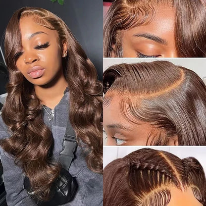 LaceLux Chocolate Brown HD Lace Wig – Body Wave Human Hair - LaceLuxWigs
