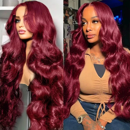 LaceLux 99J Burgundy HD Lace Wig – Body Wave Human Hair