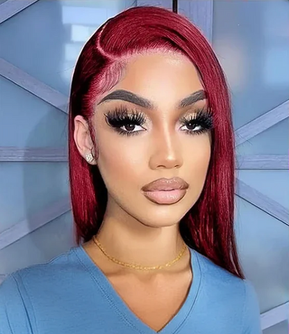 LaceLux 99J Burgundy Bob HD Lace Wig – Straight Human Hair