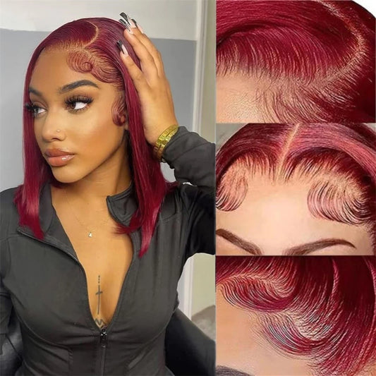 LaceLux 99J Burgundy Bob HD Lace Wig – Straight Human Hair