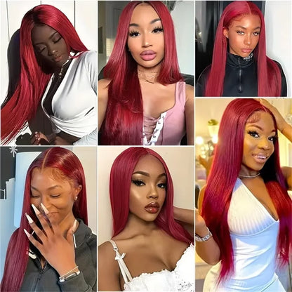 LaceLux 99J Burgundy HD Lace Wig – Straight Human Hair - LaceLuxWigs