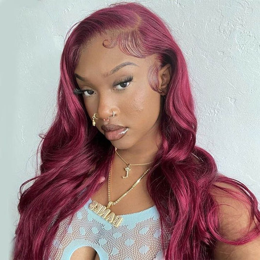 LaceLux 99J Burgundy HD Lace Wig – Body Wave Human Hair