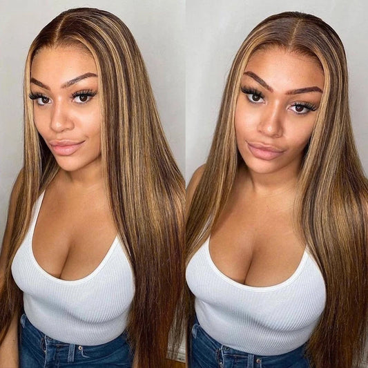 LaceLux Honey Blonde Highlight HD Lace Wig – Straight Human Hair