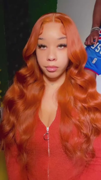 LaceLux Ginger Orange HD Lace Wig – Body Wave Human Hair