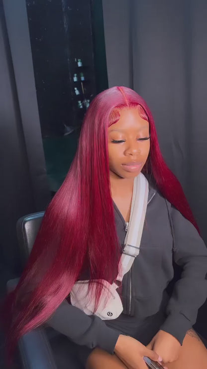 LaceLux 99J Burgundy HD Lace Wig – Straight Human Hair