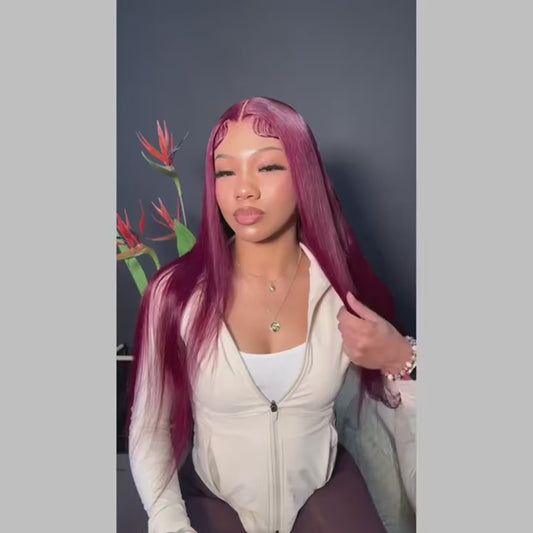 LaceLux 99J Burgundy HD Lace Wig – Straight Human Hair