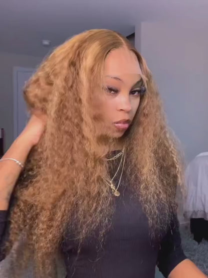 LaceLux Honey Blonde Deep Curly HD Lace Wig – 200% Density Human Hair