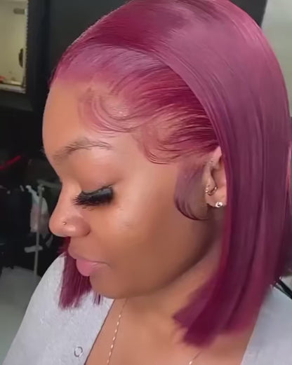 LaceLux 99J Burgundy Bob HD Lace Wig – Straight Human Hair